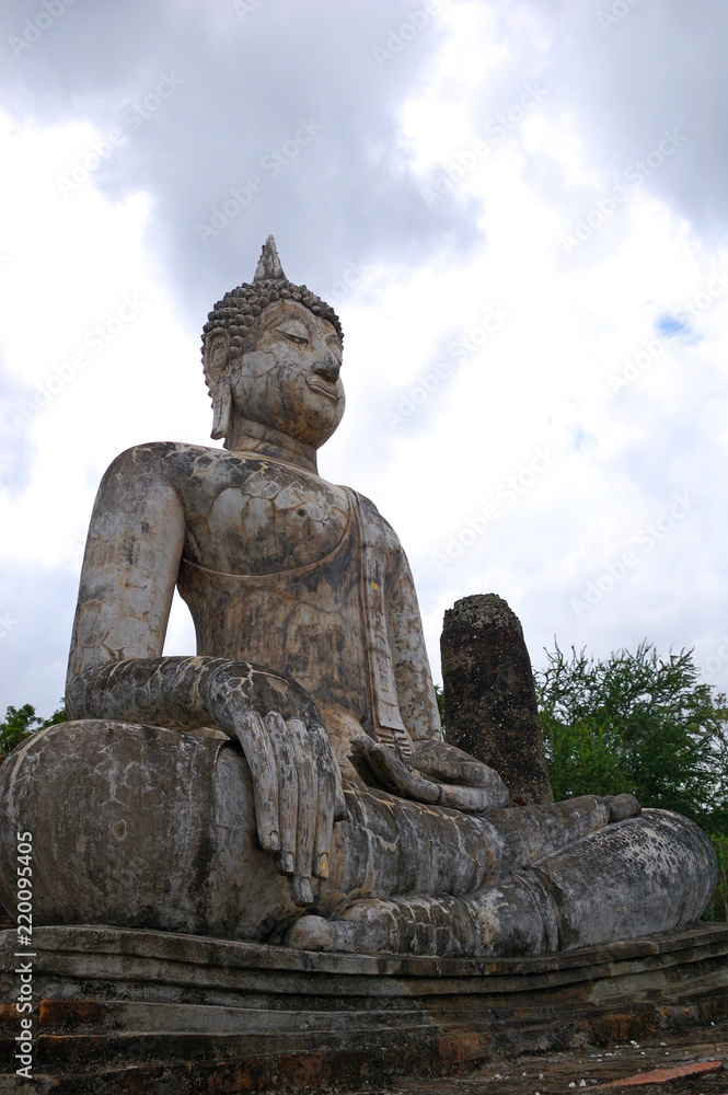 Ancient statues and buildings in sukhothai historical park, Thailand