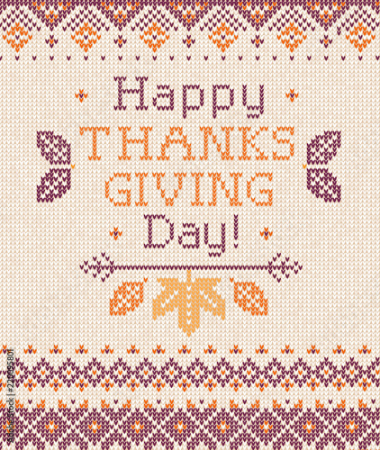 Knitted pattern background Happy Thanksgiving Day family party greeting card