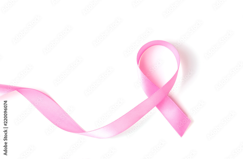 Pink ribbon breast cancer awareness over white background with copy space for text, logo, or wordings insertion or decoration, health care and medical concept Pink ribbon breast cancer awareness over white background with copy space for text, logo, or wordings insertion or decoration, health care and medical concept