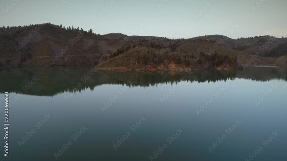 Aerial view of the Plastiras Lake also called Tavropos Reservoir on a cloudy day Aerial view of the Plastiras Lake also called Tavropos Reservoir on a cloudy day