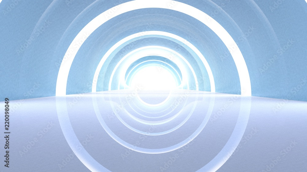 Obraz premium Blue tunnel with white lights - 3D rendering