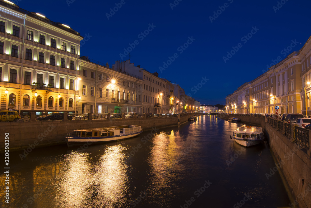 Moika river at night, Saint Petersburg, Russia