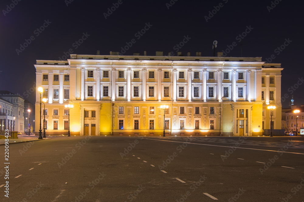 A building on Palace square at night, Saint Petersburg, Russia