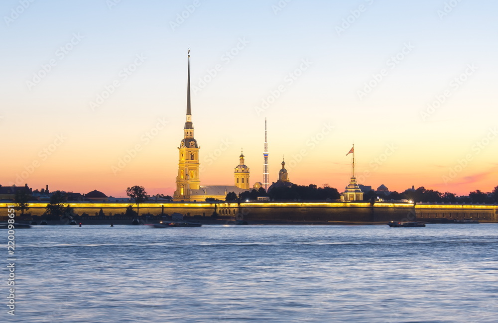 Peter and Paul Fortress at white night, Saint Petersburg, Russia