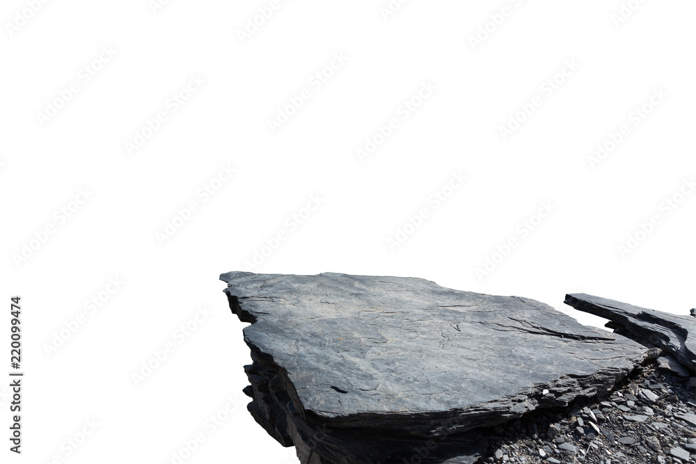 Obraz premium Cliff kamień znajduje się część skały górskiej na białym tle.