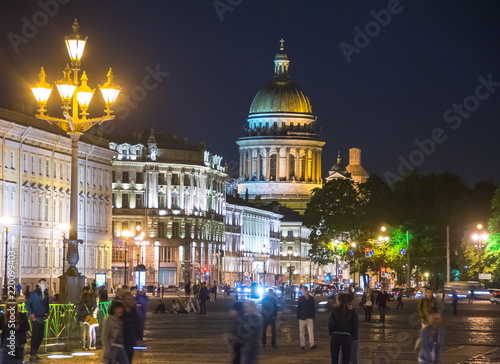 St. Isaac's Cathedral and Palace square at summer night, St. Petersburg, Russia