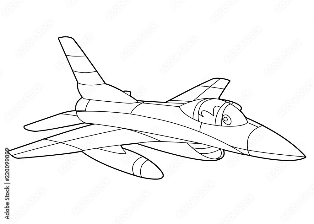 cartoon scene with vector jet plane - coloring page - illustration for the  children Stock Vector | Adobe Stock