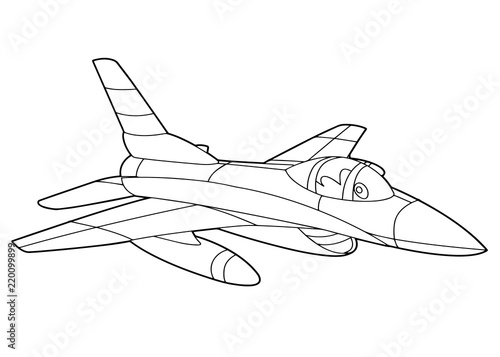 cartoon scene with vector jet plane - coloring page - illustration for the children