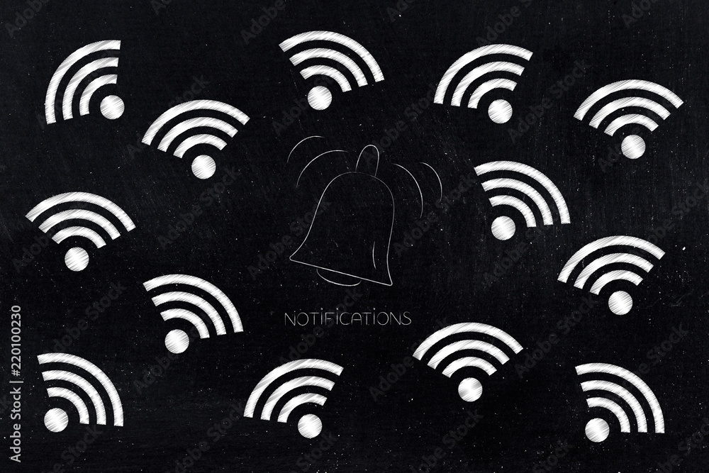 notification icon surrounded by wi-fi icons notification icon surrounded by wi-fi icons