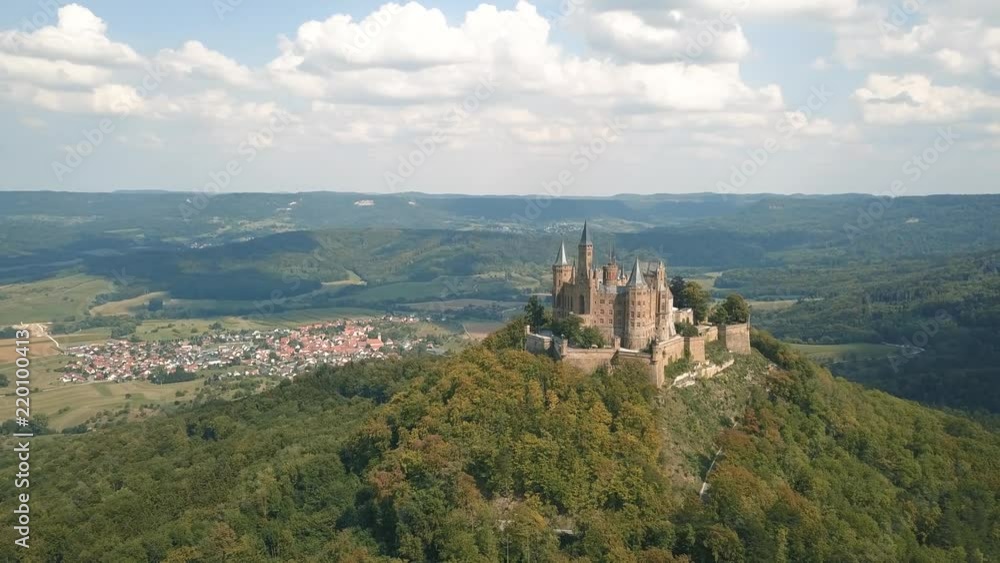 Aerial view of Hohenzollern castle, famous tourist place in Germany Aerial view of Hohenzollern castle, famous tourist place in Germany