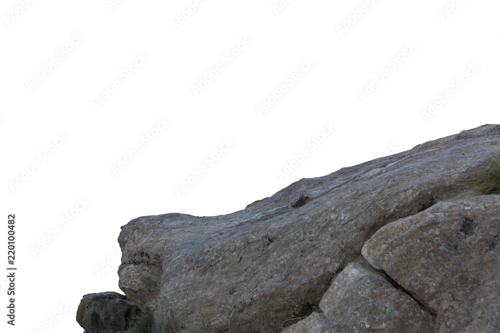 Cliff stone located part of the mountain rock isolated on white background.