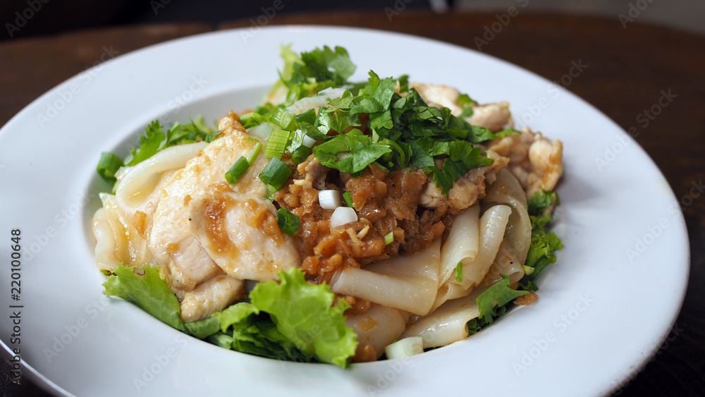 Fried Noodles with Chicken. Stir fried Chicken Noodles and egg. Thai food. Fried Noodles with Chicken. Stir fried Chicken Noodles and egg. Thai food.