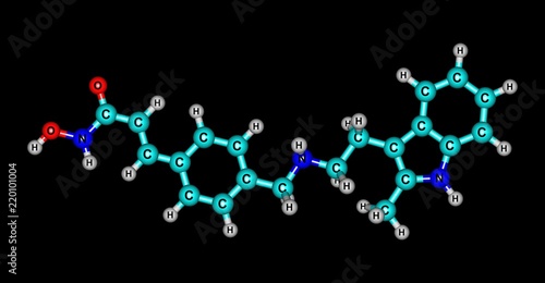 Molecular structure of Panobinostat isolated on black