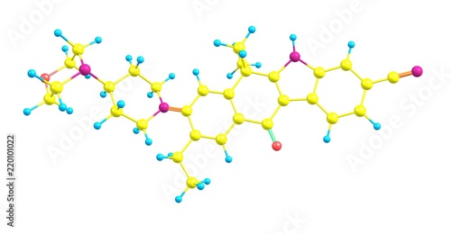 Molecular structure of Alectinib isolated on white photo