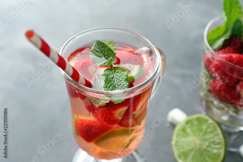 Wallpaper Mural Glass of fresh strawberry mojito on grey table Torontodigital.ca