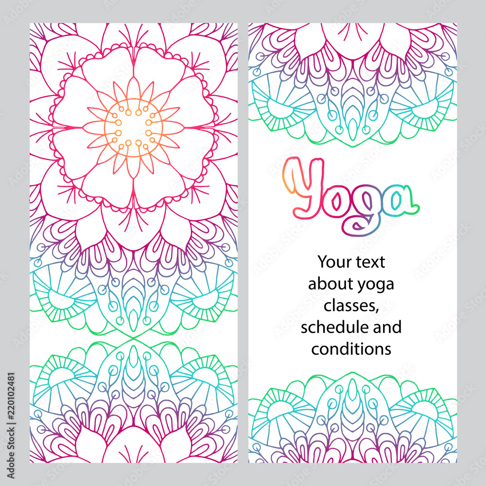 Flyer for yoga. Сolored decorative Mandala