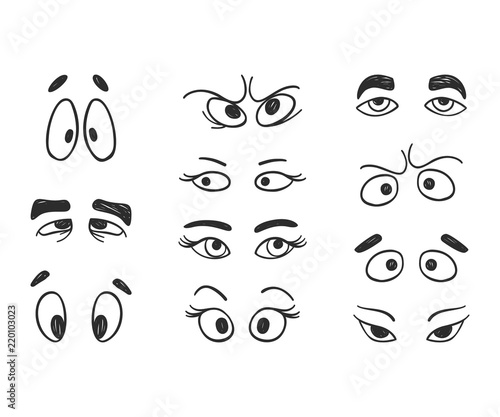 Vector cute happy faces. Doodle cartoon emotion, smile