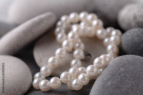 pearl lay on gray stones