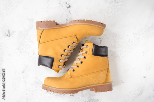 Women's winter boots. Yellow warm boots for trekking