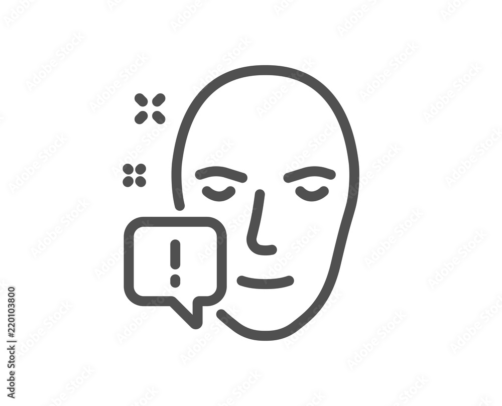 Face attention line icon. Exclamation mark sign. Facial identification info symbol. Quality design element. Classic style. Editable stroke. Vector Face attention line icon. Exclamation mark sign. Facial identification info symbol. Quality design element. Classic style. Editable stroke. Vector