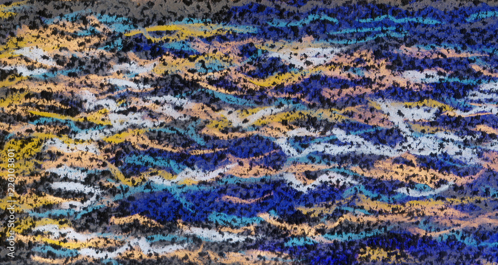 Fototapeta premium Pastel painting. Abstract background with wavy colored lines. Embossed texture of paper.