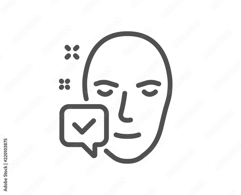 Face accepted line icon. Access granted sign. Facial identification success symbol. Quality design element. Classic style. Editable stroke. Vector