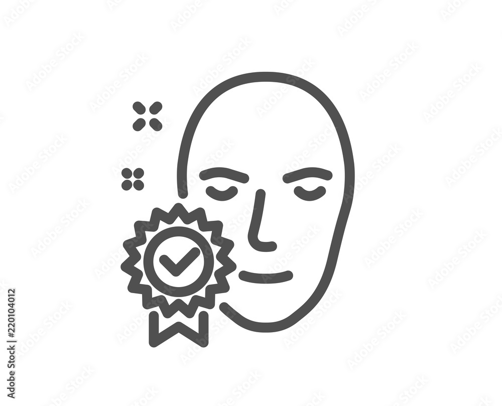 Face verified line icon. Access granted sign. Facial identification success symbol. Quality design element. Classic style verified person. Editable stroke. Vector Face verified line icon. Access granted sign. Facial identification success symbol. Quality design element. Classic style verified person. Editable stroke. Vector