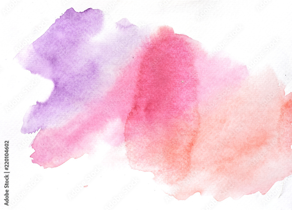 Abstract watercolor background on white, hand drawn on paper