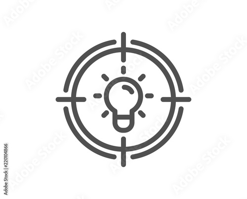 Idea line icon. Light bulb or Lamp in target sign. Creativity, Solution or Thinking symbol. Quality design element. Classic style idea. Editable stroke. Vector