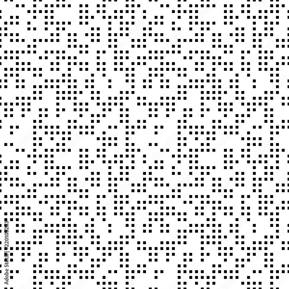 Seamless background with random square black elements. Abstract ornament. Dotted abstract pattern