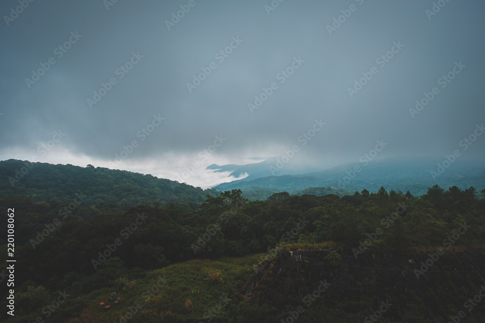 high mountains peaks range clouds in fog scenery landscape national park view outdoor at Chiang Rai, Chiang Mai Province, Thailand high mountains peaks range clouds in fog scenery landscape national park view outdoor at Chiang Rai, Chiang Mai Province, Thailand