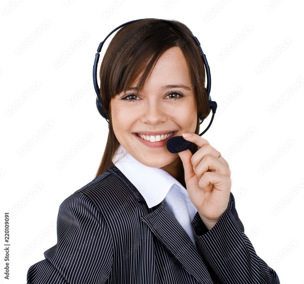 Businesswoman Call Center Employee - Isolated on White Businesswoman Call Center Employee - Isolated on White