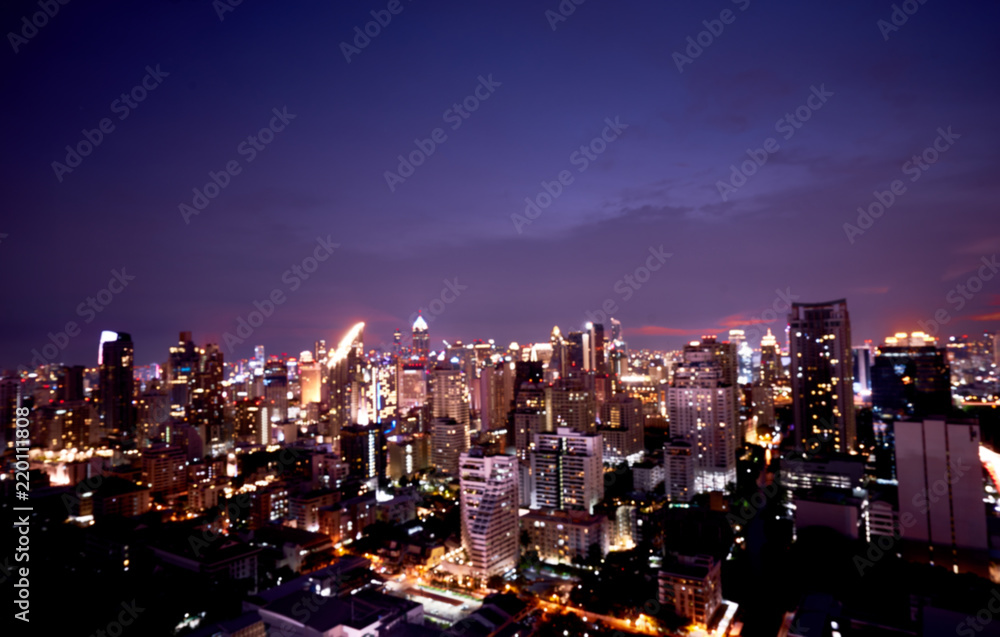 Naklejka premium abstract blur background night bokeh light of cityscape