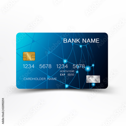 Credit card blue on white background. With inspiration from the abstract. Glossy plastic style. Vector illustration design EPS10.