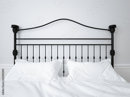Wrought iron headboard. Double bed.
