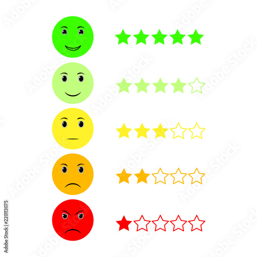 Five Color Faces Feedback/Mood. Set five faces scale - smile neutral sad - isolated vector illustration. Flat design. Vector illustration EPS10. 