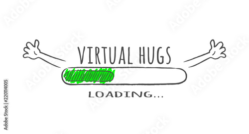 Valokuva Progress bar with inscription - Virtual hugs loading and happy fase in sketchy style