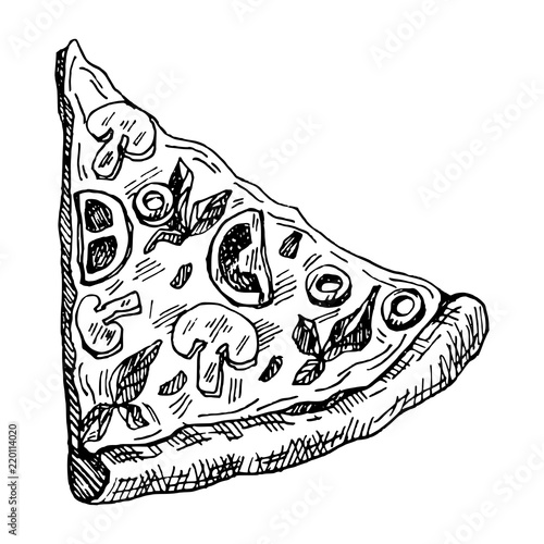 hand drawn illustration of piece of pizza