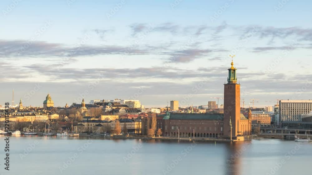 Stockholm Sweden time lapse 4K, city skyline timelapse at City Hall Stockholm Sweden time lapse 4K, city skyline timelapse at City Hall