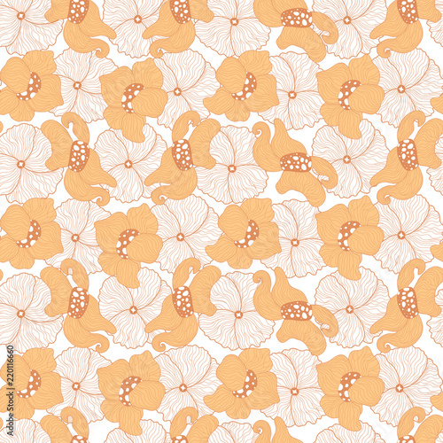 Fototapeta Naklejka Na Ścianę i Meble -  Vector stylised flowers seamless pattern in shades of light orange. Pattern can be used for wallpaper, pattern fills, web page background, surface textures