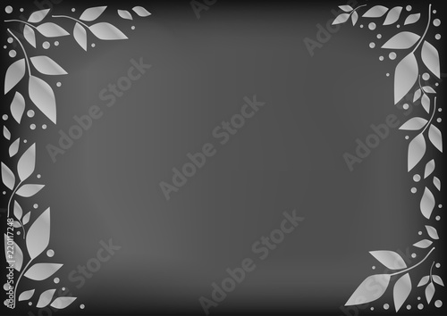  Chalkboard background with decorative frame of white leaves and dots for decoration, wedding invitation, greeting card, text, family tree, chalk lettering, restaurant, cafe, bar
