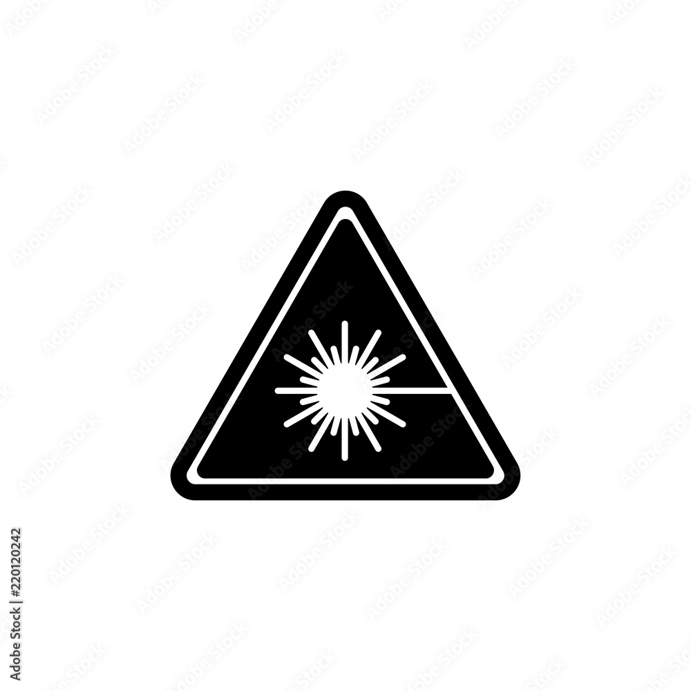 Beware Laser Beam, Warning Radiation Ray. Flat Vector Icon illustration.  Simple black symbol on white background. Beware Laser Beam, Radiation Ray  sign design template for web and mobile UI element Stock Vector