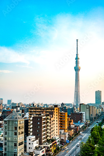 Kinshicho, Tokyo/Japan - June 22, 2018: The Main Street to Tokyo Skytree at sunrise on LOTTE CITY HOTEL