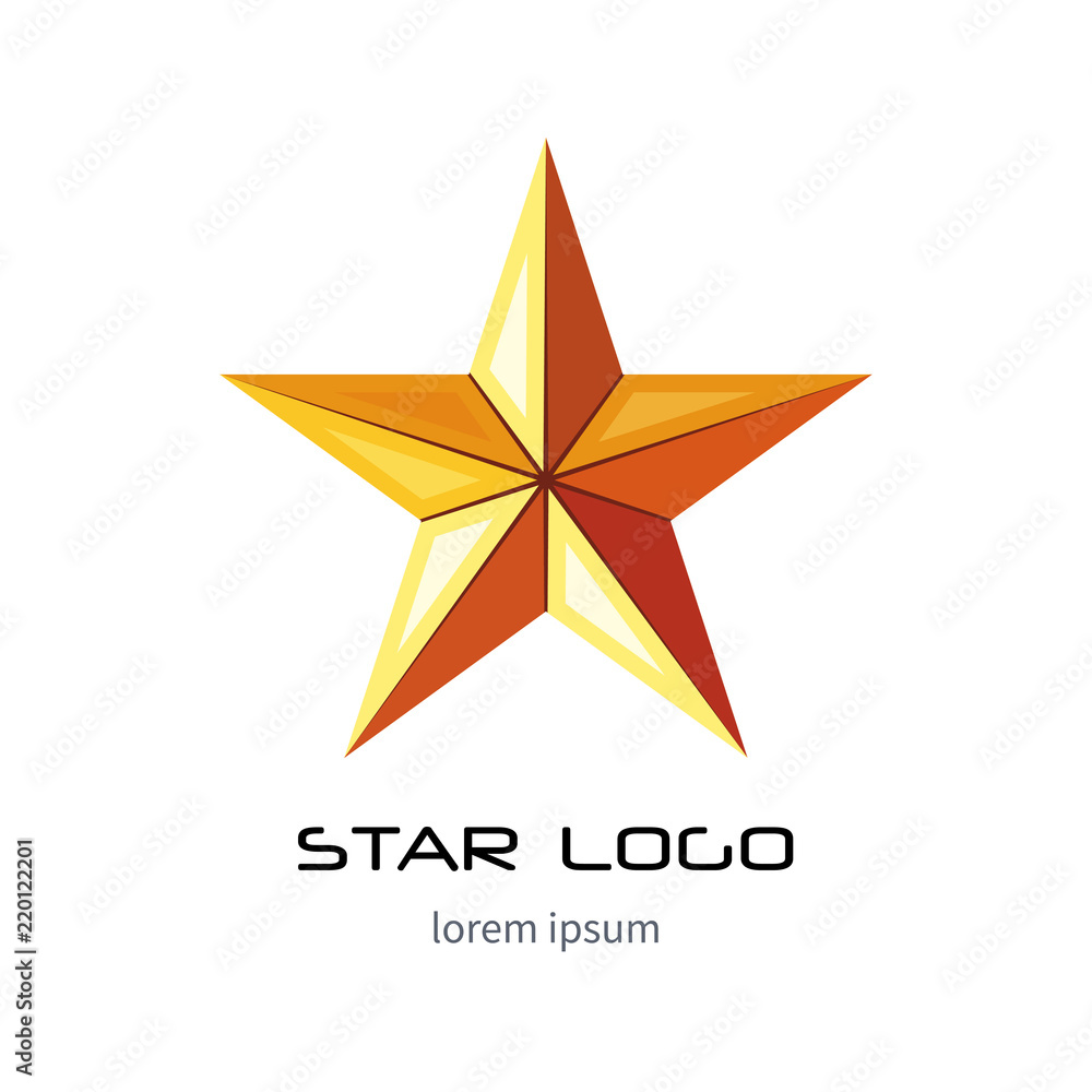 Obraz premium Golden star logo template. Yellow millitary icon. 3d style .