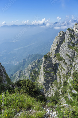 landscape walking on the Road of 52 galleries, Veneto, Italy / Strada delle 52 gallerie (Road of 52 galleries) is a military trail built during World War I on the massif of Pasubio (Vicenza, Italy)
