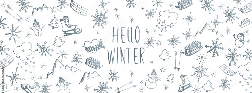 Obraz premium Winter doodles background