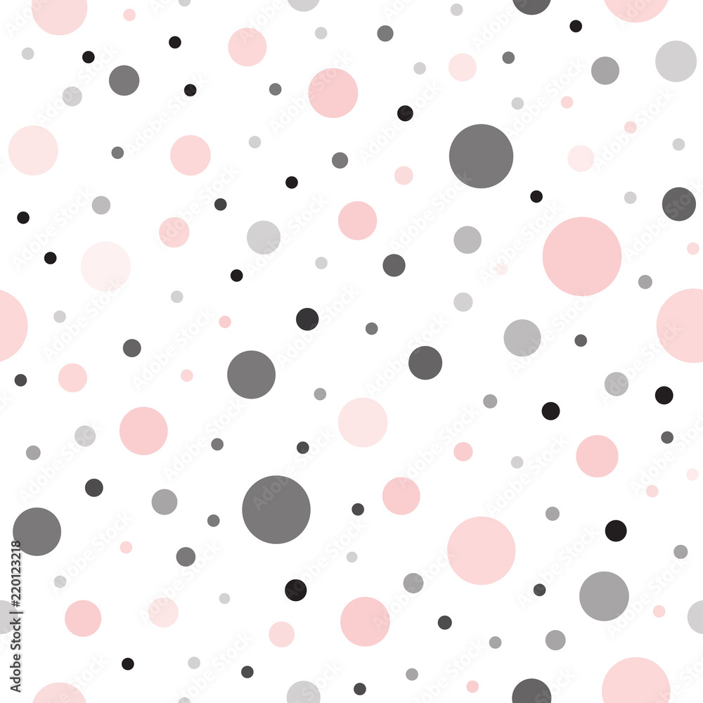 Classic dotted seamless pink and black colors pattern. Polka dot ornate