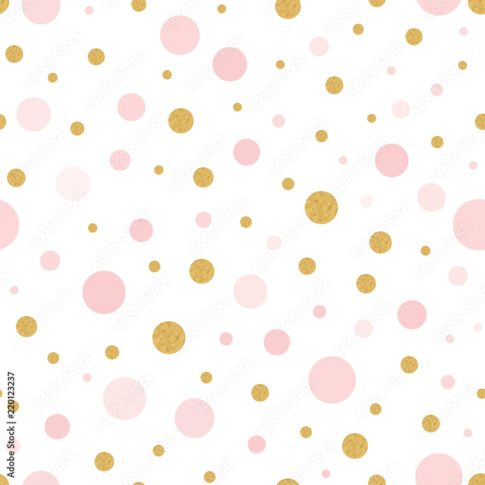 Vector seamless pattern gold pink polka dot for Christmas backgound or ...