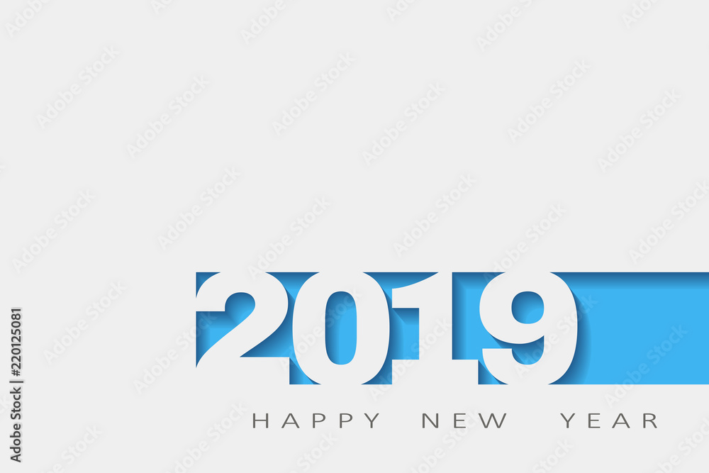 2019 happy new year, abstract design 3d, Vector white paper. vector illustration