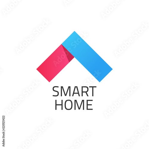 Smart home logo vector illustration, red and blue colored smart house logotype, modern symbol isolated on white background